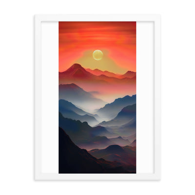 Sonnteruntergang, Gebirge und Nebel - Landschaftsmalerei - Premium Poster mit Rahmen berge xxx 45.7 x 61 cm