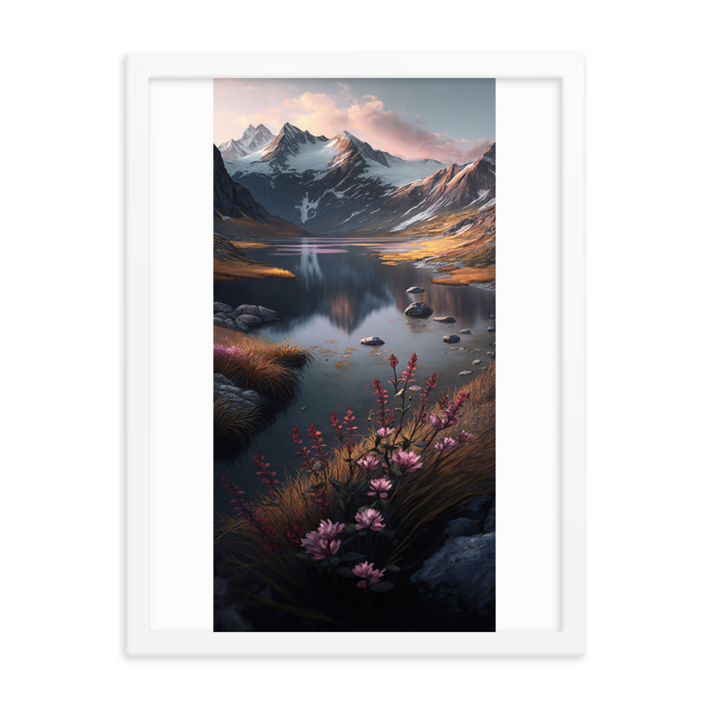 Berge, Bergsee und Blumen - Premium Poster mit Rahmen berge xxx 45.7 x 61 cm