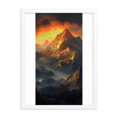 Wunderschöne Himalaya Gebirge im Nebel und Sonnenuntergang - Malerei - Premium Poster mit Rahmen berge xxx 45.7 x 61 cm