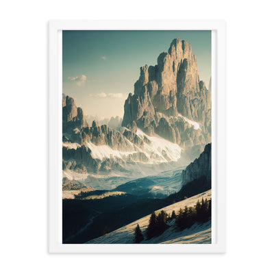 Dolomiten - Landschaftsmalerei - Premium Poster mit Rahmen berge xxx 45.7 x 61 cm