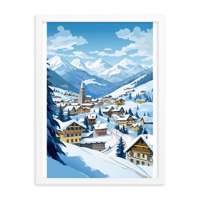 Kitzbühl - Berge und Schnee - Landschaftsmalerei - Premium Poster mit Rahmen ski xxx 45.7 x 61 cm