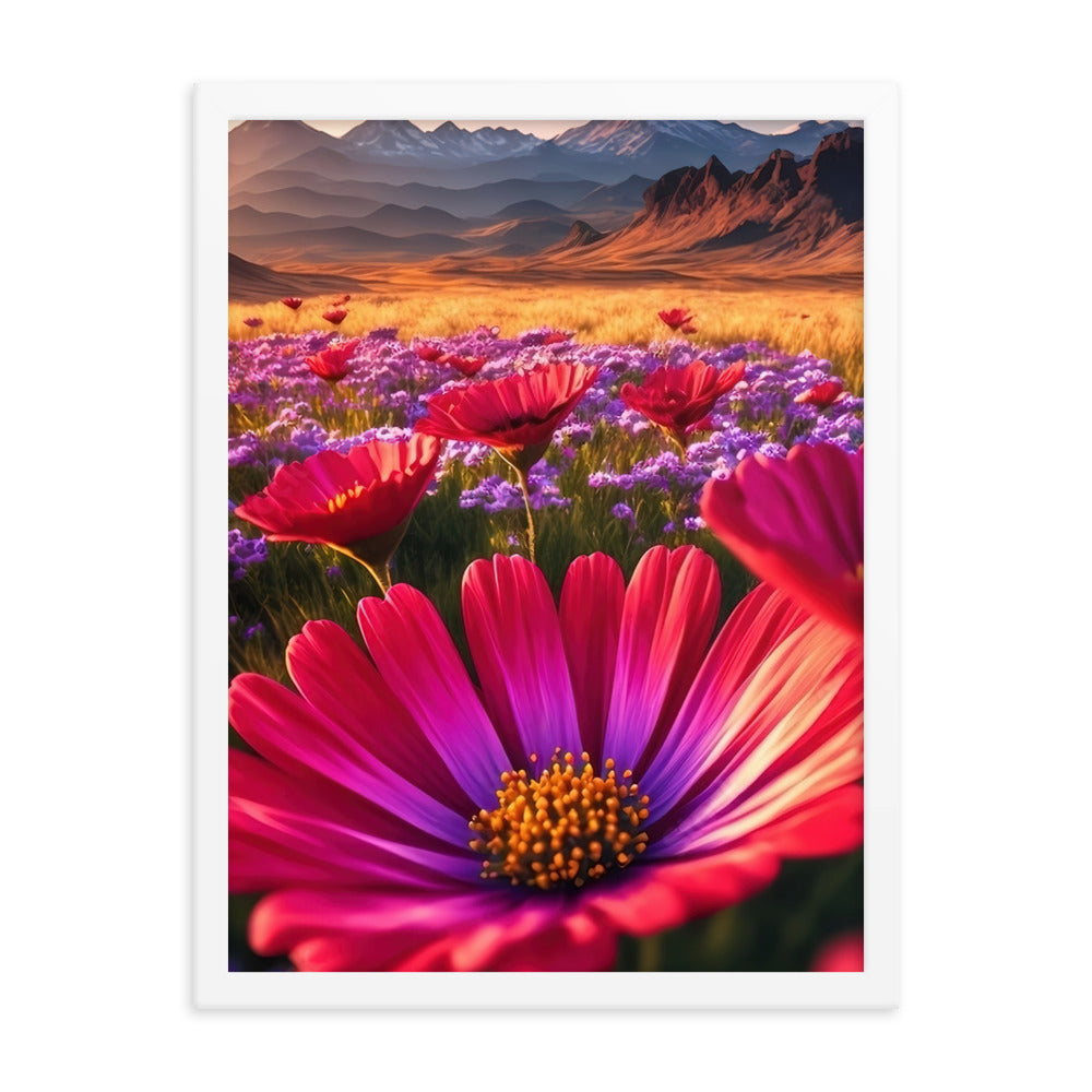Wünderschöne Blumen und Berge im Hintergrund - Premium Poster mit Rahmen berge xxx 45.7 x 61 cm