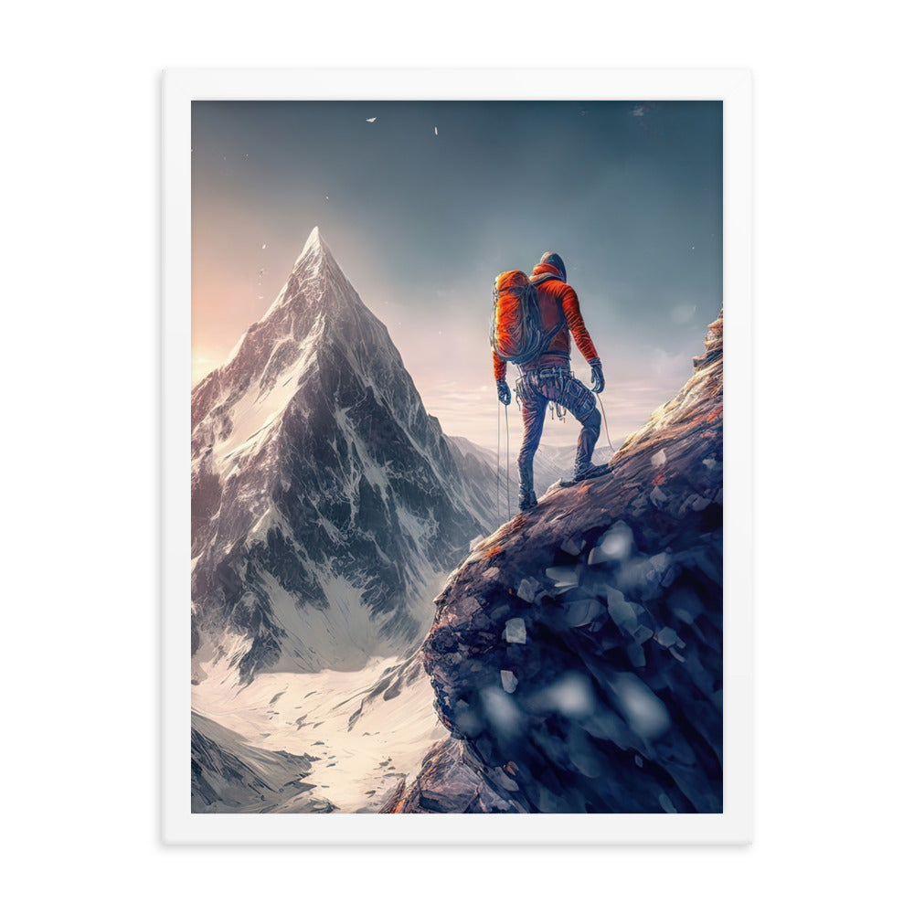 Bergsteiger auf Berg - Epische Malerei - Premium Poster mit Rahmen klettern xxx 45.7 x 61 cm