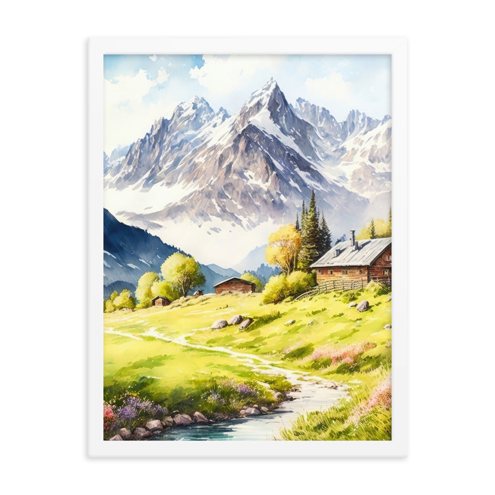 Epische Berge und Berghütte - Landschaftsmalerei - Premium Poster mit Rahmen berge xxx 45.7 x 61 cm