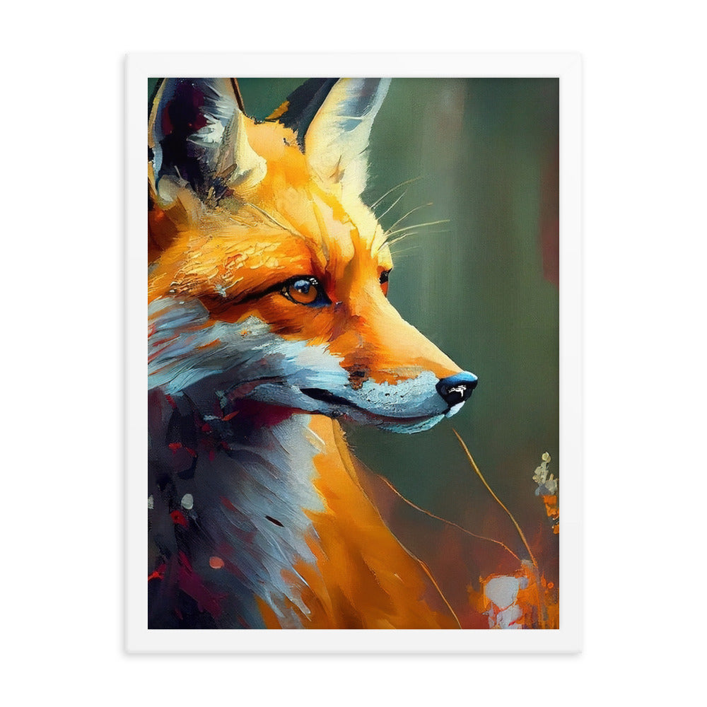 Fuchs - Ölmalerei - Schönes Kunstwerk - Premium Poster mit Rahmen camping xxx 45.7 x 61 cm