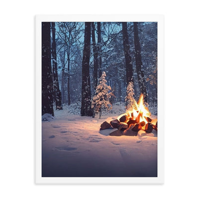 Lagerfeuer im Winter - Camping Foto - Premium Poster mit Rahmen camping xxx 45.7 x 61 cm