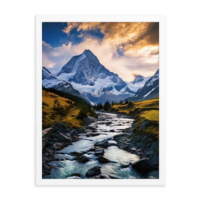Berge und steiniger Bach - Epische Stimmung - Premium Poster mit Rahmen berge xxx 45.7 x 61 cm