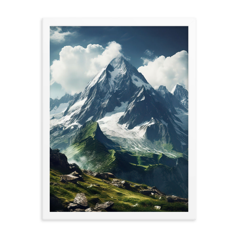 Gigantischer Berg - Landschaftsmalerei - Premium Poster mit Rahmen berge xxx 45.7 x 61 cm