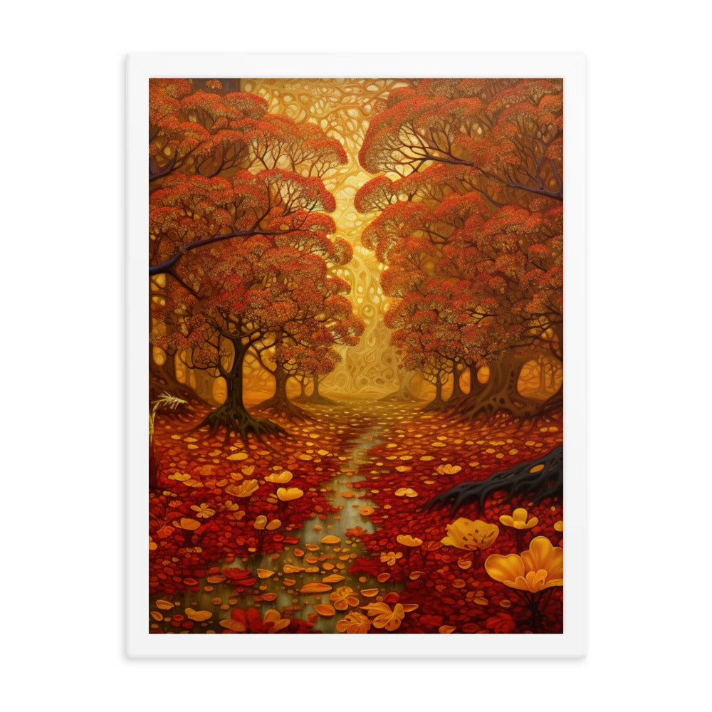Wald im Herbst und kleiner Bach - Premium Poster mit Rahmen camping xxx 45.7 x 61 cm