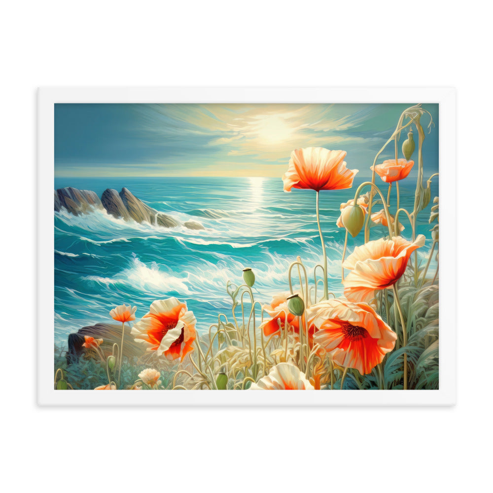Blumen, Meer und Sonne - Malerei - Premium Poster mit Rahmen camping xxx 45.7 x 61 cm
