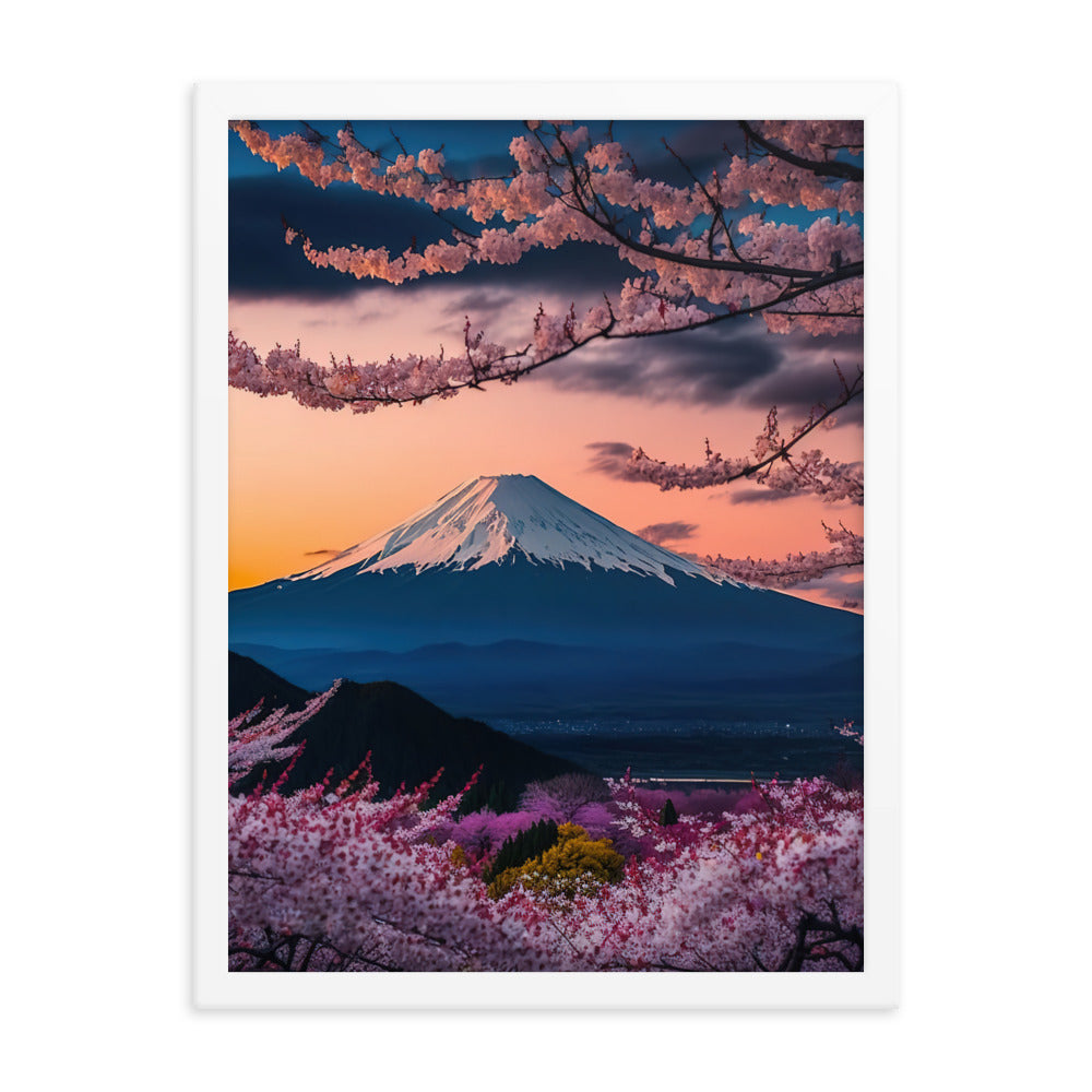 Berg - Pinke Bäume und Blumen - Premium Poster mit Rahmen berge xxx 45.7 x 61 cm