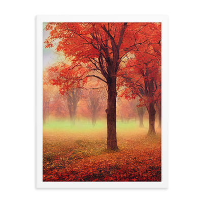 Wald im Herbst - Rote Herbstblätter - Premium Poster mit Rahmen camping xxx 45.7 x 61 cm