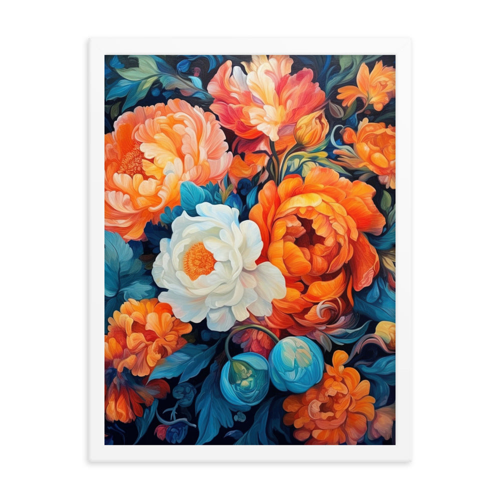 Bunte Blumen - Schöne Malerei - Premium Poster mit Rahmen camping xxx 45.7 x 61 cm
