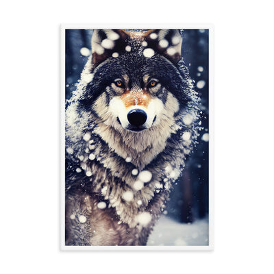 Wolf im Schnee - Episches Foto - Premium Poster mit Rahmen camping xxx 61 x 91.4 cm