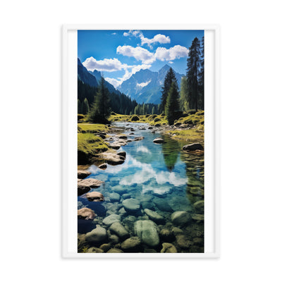 Österreichische Alpen und steiniger Bach - Premium Poster mit Rahmen berge xxx 61 x 91.4 cm