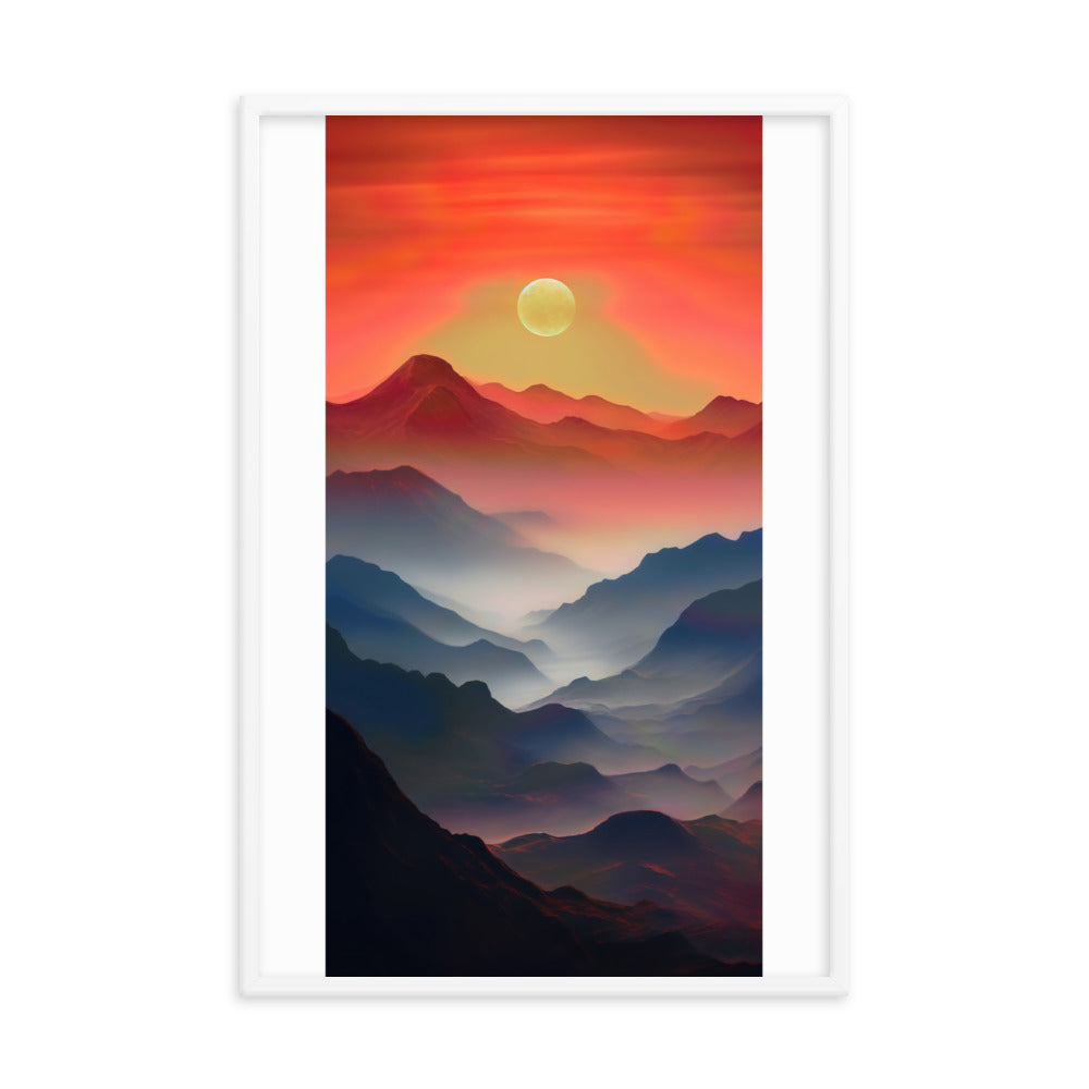 Sonnteruntergang, Gebirge und Nebel - Landschaftsmalerei - Premium Poster mit Rahmen berge xxx 61 x 91.4 cm