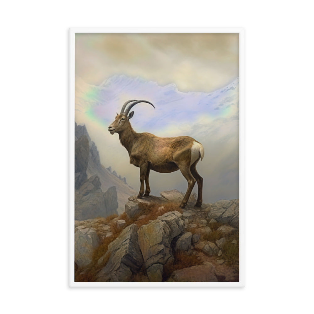 Steinbock am Berg - Wunderschöne Malerei - Premium Poster mit Rahmen berge xxx 61 x 91.4 cm