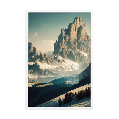 Dolomiten - Landschaftsmalerei - Premium Poster mit Rahmen berge xxx 61 x 91.4 cm