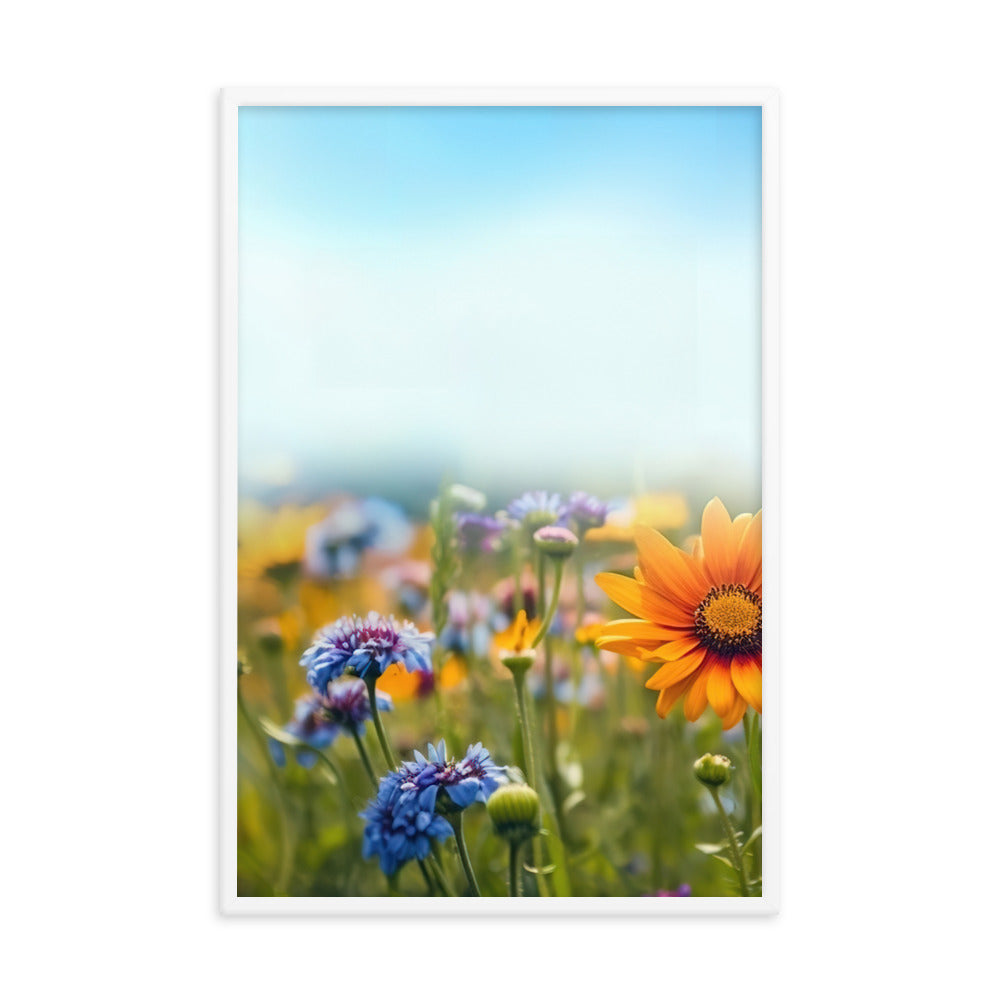 Foto von Blumen im Sonnenschein - Nahaufnahme - Premium Poster mit Rahmen camping xxx 61 x 91.4 cm