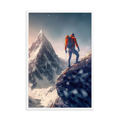 Bergsteiger auf Berg - Epische Malerei - Premium Poster mit Rahmen klettern xxx 61 x 91.4 cm
