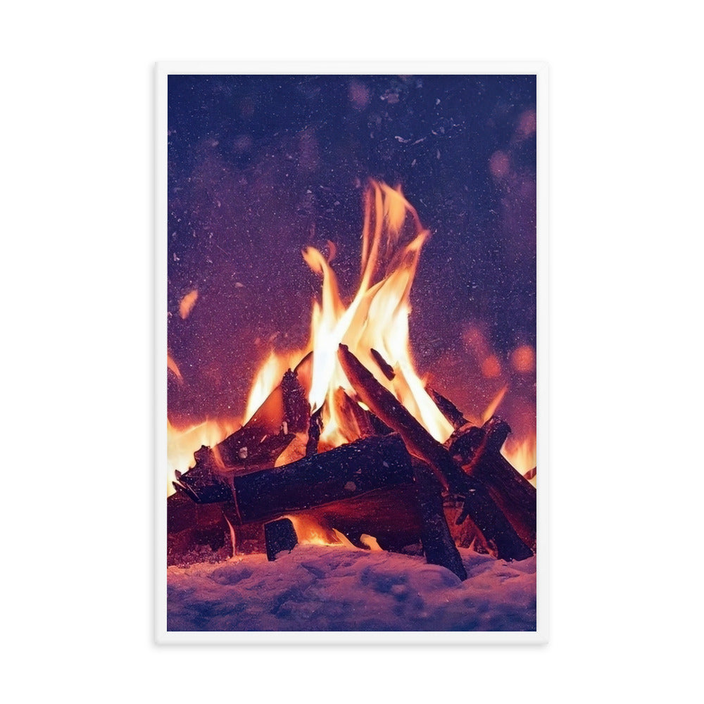Lagerfeuer im Winter - Campingtrip Foto - Premium Poster mit Rahmen camping xxx 61 x 91.4 cm