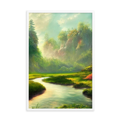 Bach im tropischen Wald - Landschaftsmalerei - Premium Poster mit Rahmen camping xxx 61 x 91.4 cm