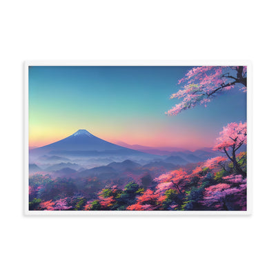 Berg und Wald mit pinken Bäumen - Landschaftsmalerei - Premium Poster mit Rahmen berge xxx 61 x 91.4 cm