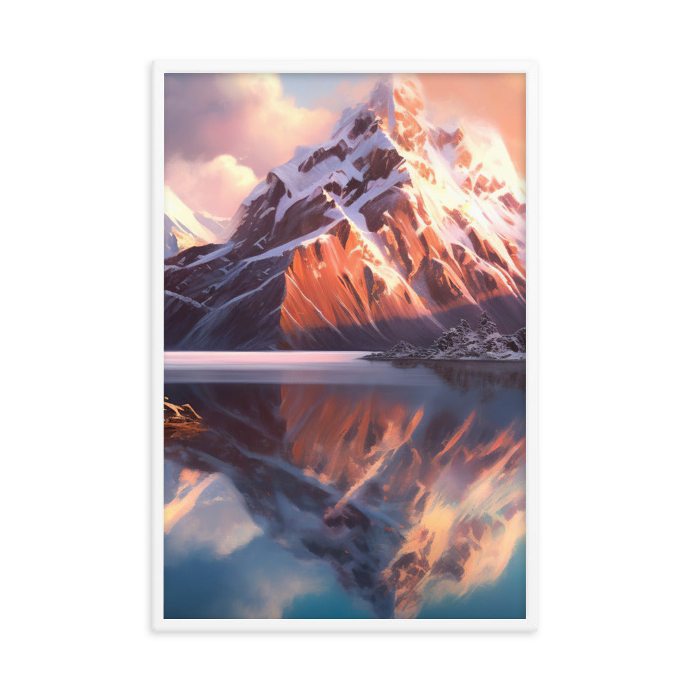Berg und Bergsee - Landschaftsmalerei - Premium Poster mit Rahmen berge xxx 61 x 91.4 cm