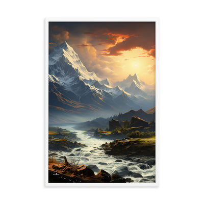 Berge, Sonne, steiniger Bach und Wolken - Epische Stimmung - Premium Poster mit Rahmen berge xxx 61 x 91.4 cm