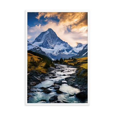 Berge und steiniger Bach - Epische Stimmung - Premium Poster mit Rahmen berge xxx 61 x 91.4 cm