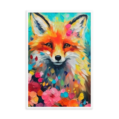 Schöner Fuchs im Blumenfeld - Farbige Malerei - Premium Poster mit Rahmen camping xxx 61 x 91.4 cm