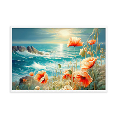 Blumen, Meer und Sonne - Malerei - Premium Poster mit Rahmen camping xxx 61 x 91.4 cm