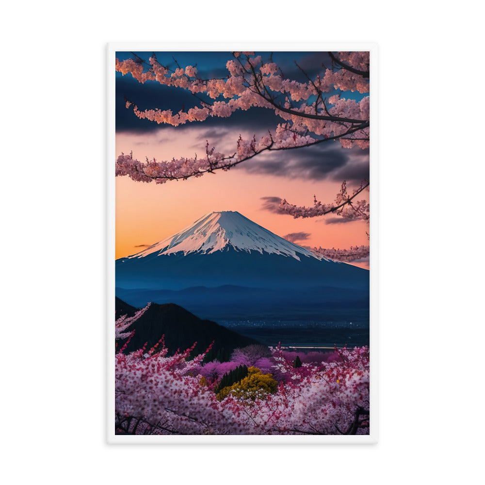 Berg - Pinke Bäume und Blumen - Premium Poster mit Rahmen berge xxx 61 x 91.4 cm