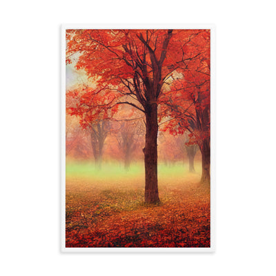 Wald im Herbst - Rote Herbstblätter - Premium Poster mit Rahmen camping xxx 61 x 91.4 cm