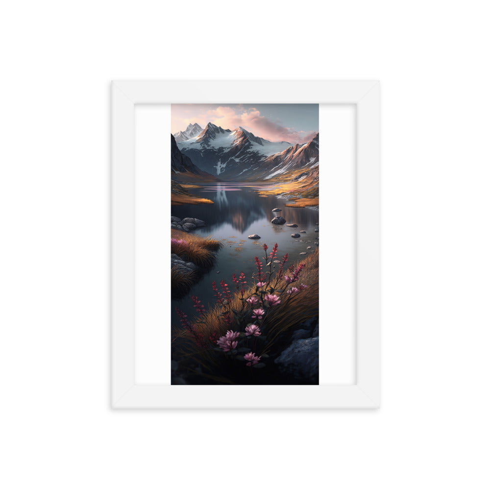 Berge, Bergsee und Blumen - Premium Poster mit Rahmen berge xxx 20.3 x 25.4 cm