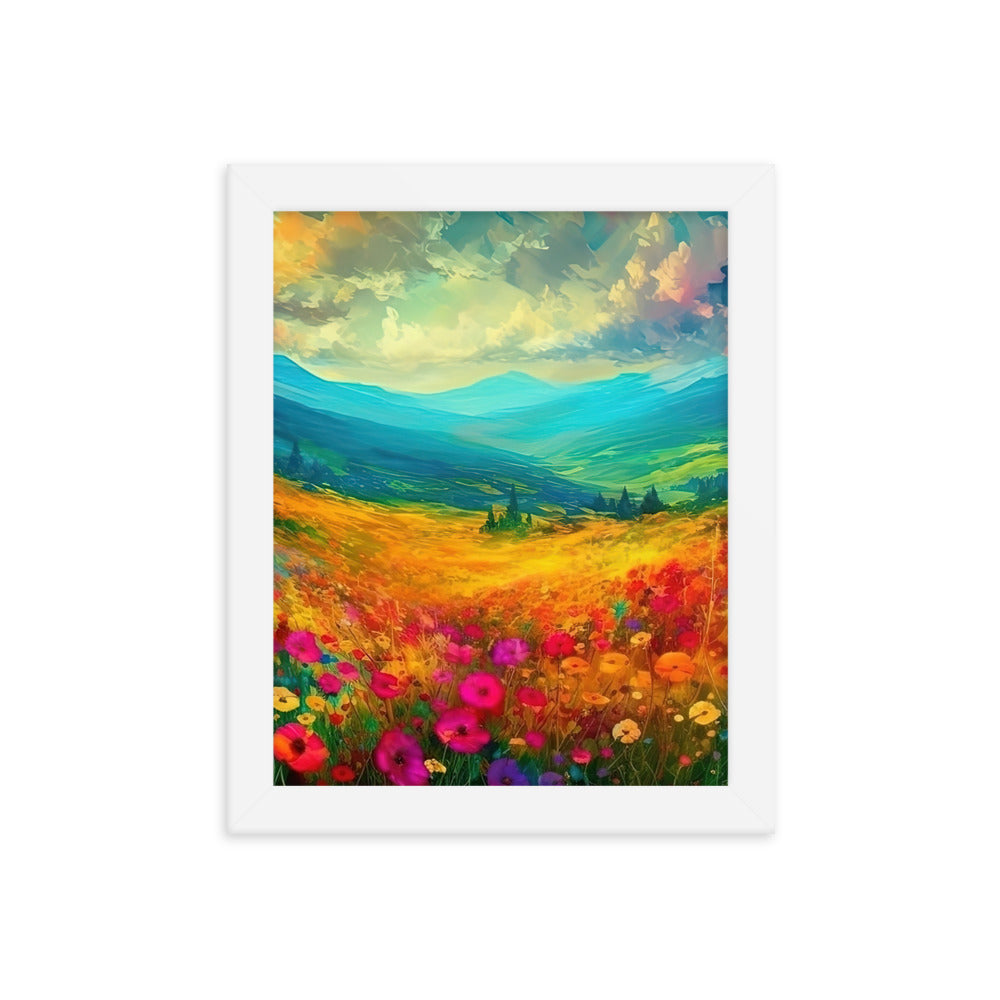 Berglandschaft und schöne farbige Blumen - Malerei - Premium Poster mit Rahmen berge xxx 20.3 x 25.4 cm