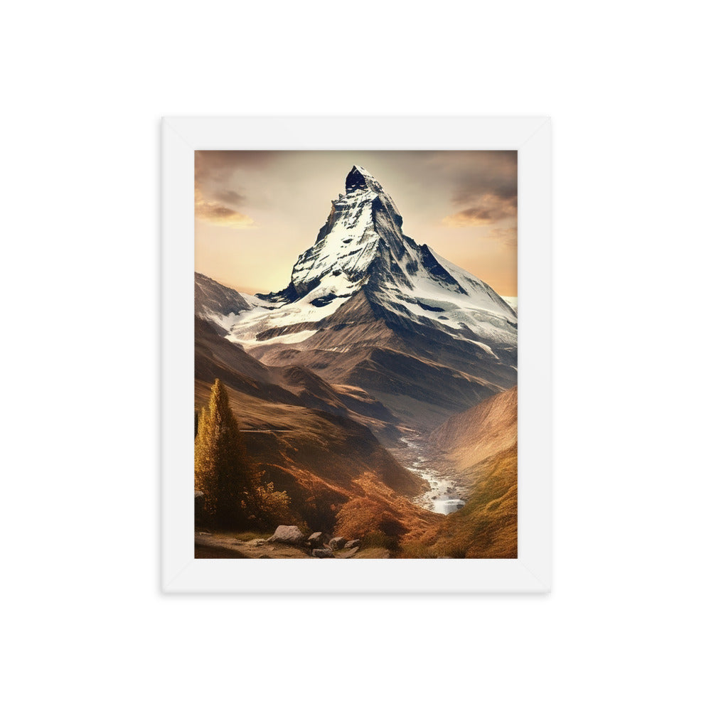 Matterhorn - Epische Malerei - Landschaft - Premium Poster mit Rahmen berge xxx 20.3 x 25.4 cm
