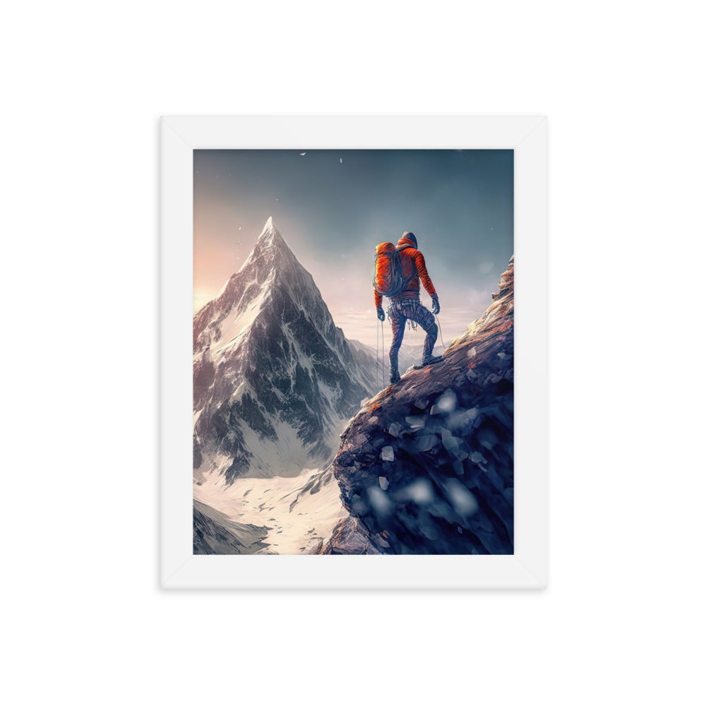 Bergsteiger auf Berg - Epische Malerei - Premium Poster mit Rahmen klettern xxx 20.3 x 25.4 cm