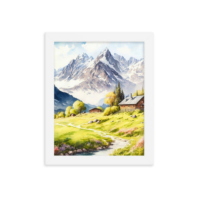 Epische Berge und Berghütte - Landschaftsmalerei - Premium Poster mit Rahmen berge xxx 20.3 x 25.4 cm