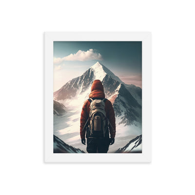 Wanderer von hinten vor einem Berg - Malerei - Premium Poster mit Rahmen berge xxx 20.3 x 25.4 cm