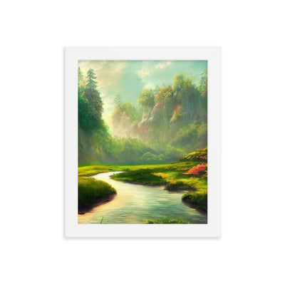 Bach im tropischen Wald - Landschaftsmalerei - Premium Poster mit Rahmen camping xxx 20.3 x 25.4 cm