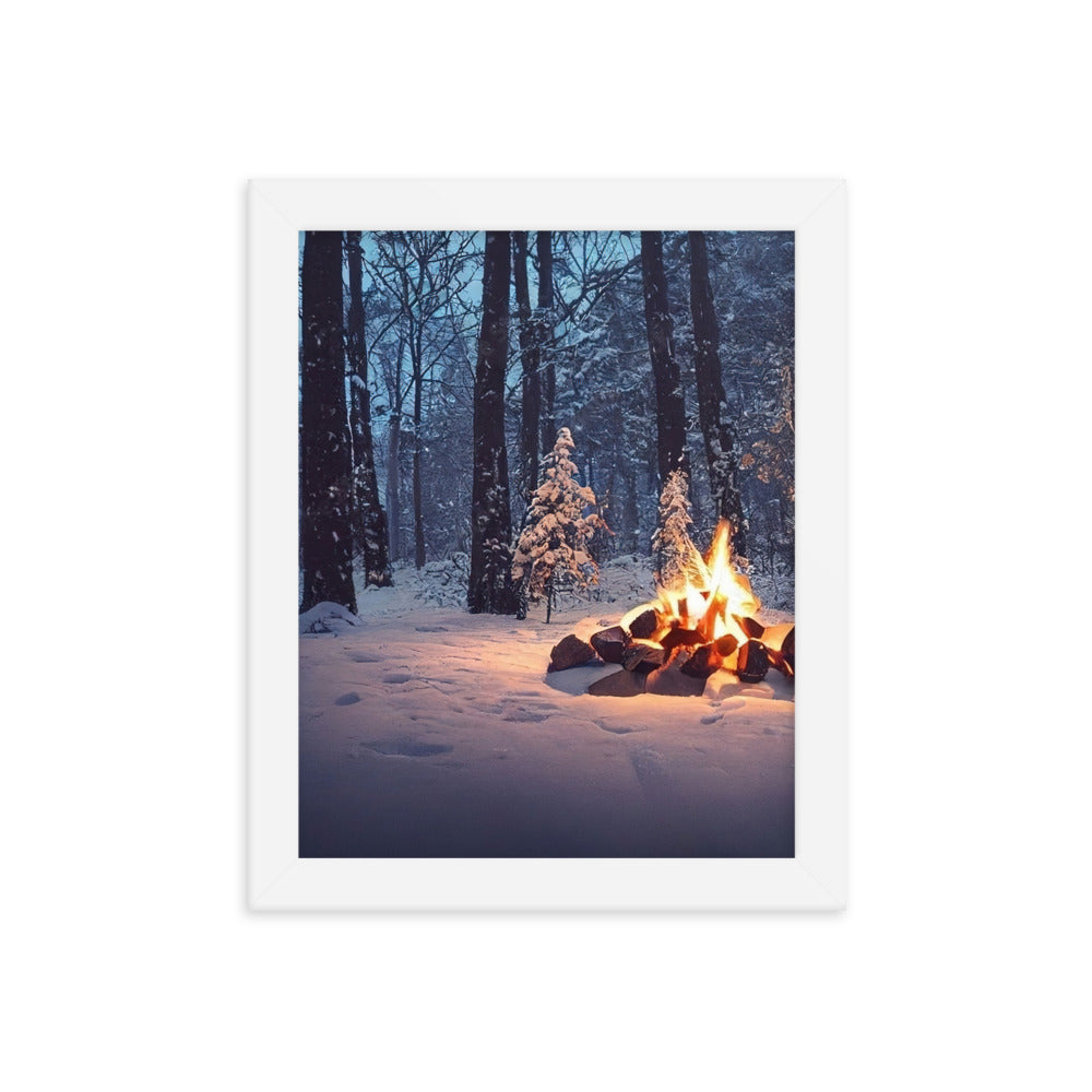 Lagerfeuer im Winter - Camping Foto - Premium Poster mit Rahmen camping xxx 20.3 x 25.4 cm