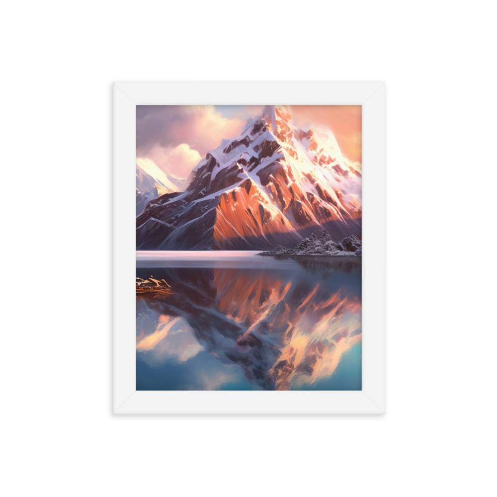 Berg und Bergsee - Landschaftsmalerei - Premium Poster mit Rahmen berge xxx 20.3 x 25.4 cm