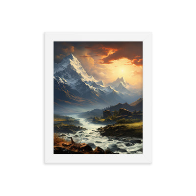 Berge, Sonne, steiniger Bach und Wolken - Epische Stimmung - Premium Poster mit Rahmen berge xxx 20.3 x 25.4 cm