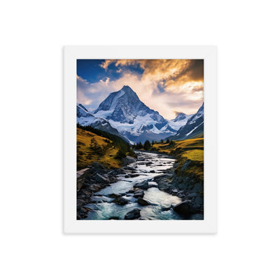 Berge und steiniger Bach - Epische Stimmung - Premium Poster mit Rahmen berge xxx 20.3 x 25.4 cm
