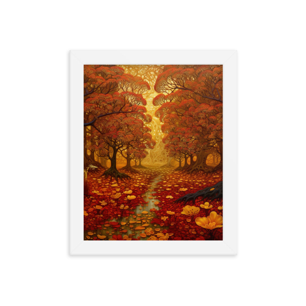 Wald im Herbst und kleiner Bach - Premium Poster mit Rahmen camping xxx 20.3 x 25.4 cm