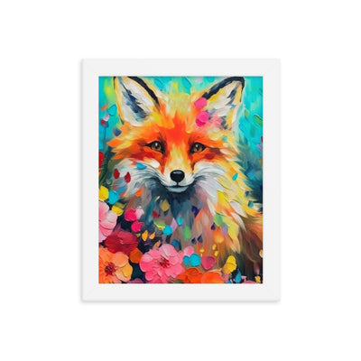 Schöner Fuchs im Blumenfeld - Farbige Malerei - Premium Poster mit Rahmen camping xxx 20.3 x 25.4 cm
