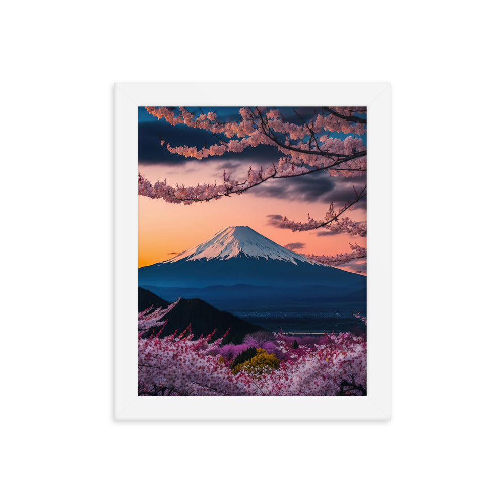 Berg - Pinke Bäume und Blumen - Premium Poster mit Rahmen berge xxx 20.3 x 25.4 cm