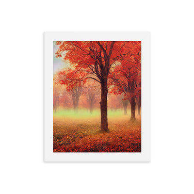 Wald im Herbst - Rote Herbstblätter - Premium Poster mit Rahmen camping xxx 20.3 x 25.4 cm