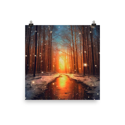 Bäume im Winter, Schnee, Sonnenaufgang und Fluss - Poster camping xxx 25.4 x 25.4 cm